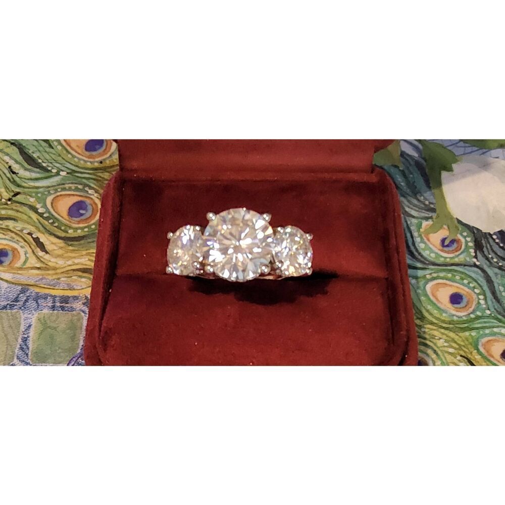CERTIFIED 11 Ct Genuine Moissanite 3-Stone Past~Present~Future Engagement Ring 8